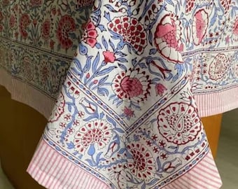 Floral Cotton Tablecloth: Hand Block Print, Custom Size