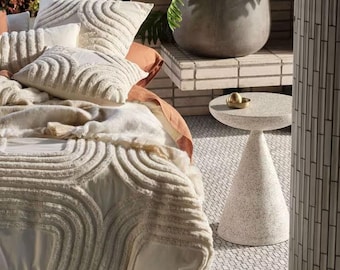 Handmade Tufted Cotton Duvet Cover Set, Boho Farmhouse Bedding, Ivory White