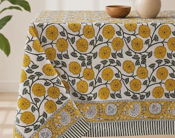 Vintage Cotton Block Print Tablecloth Square/Rectangle/Round Custom Table Cover With Napkin/Placemat/Runner Handmade Table Top Decor Set.