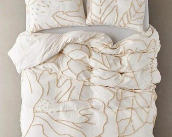 3 Piece Boho Tufted Bedding Set of King/Queen/Twin Size Cotton Duvet Cover Set, White/Ivory/Rust Quilt Comforter Cover With Pillowcases.