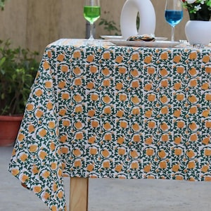 100% Cotton Vintage Tablecloth Square/Rectangle/Round Block Print Floral Table Cover With Napkins, Bohemian Wedding Table Decor.