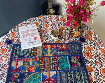 Handmade Patchwork Placemat Set, Embroidered Vintage Fabric, Indian Cotton