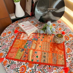 Embroidered Vintage Patchwork Placemats, Indian Khambadia Boho Table Runner (12x18 Inches)