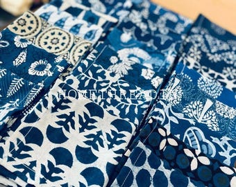 Wholesale Lot Of 100pc Set Reusable Cotton Cloth Indigo napkins, Hand Block Cocktail/Dinner Napkins Set Boho Style Wedding Party Napkins,