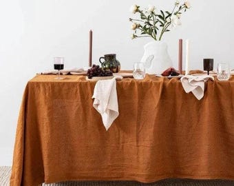 Mantel 100 % algodón color naranja quemado, rectangular, cuadrado o redondo, estilo bohemio, para decoración de mesa de boda, con servilletas, mantel individual o camino de mesa, funda de mesa hecha a mano.