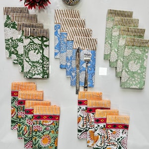 Set di tovaglioli da tavola con bordo stampato a blocchi, 4, 6, 8, 10 pezzi, tovaglioli da cucina, tovaglioli vintage boho, 16 x 16 pollici