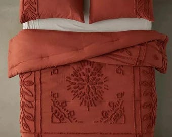 3 Piece Boho Tufted Bedding King/Queen/Twin Size Cotton Duvet Cover Set, White/Ivory Quilt Comforter Cover With Pillowcases.