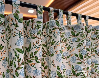 Boho Semi Black Out Curtains Tab Top Door/Window Customizable Block Print Curtain.