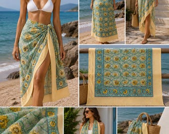 Handcrafted Block Print Cotton Sarong: Beach Wrap, Lightweight Pareo.