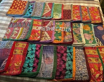 Vintage Kantha Quilted Cotton Placemats, Recycled Bohemian Table Mats