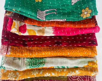 Set of 50 Vintage Sari Kantha Cloth Napkins, Assorted Cotton Prints