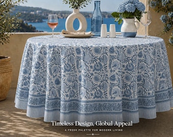 Hand Block Printed Cotton Tablecloth – Boho Wedding Decor Table Covers Round/Square/Rectangle