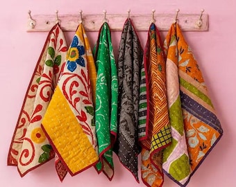 Vintage Kantha Quilted Dish Towels – Recycled Indian Cotton Bohemian Kitchen Towels.