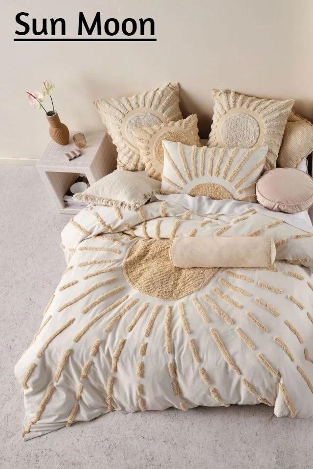 3-teiliger Bettbezug-Set aus getufteter Baumwolle, weißer / elfenbeinfarbener Bettbezug mit Kissenbezügen, Quilt-Trösterbezug für Könige / Königinnen / Zwillinge in Sondergröße,