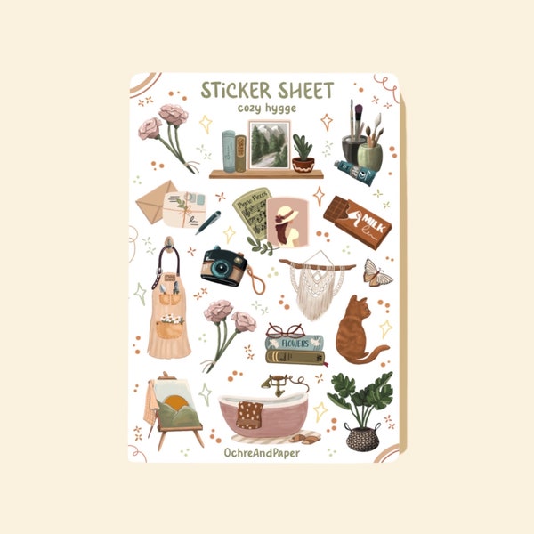 Feuille d'autocollants « Cosy Hygge » - Stickers Bullet Journal, Stickers agenda, Stickers scrapbooking, Stickers Buho, Stickers automne, Stickers Hygge