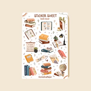 Foglio di adesivi "Book Lover" - Adesivi per planner, adesivi per album, adesivi per la lettura, adesivi per lo studio, adesivi carini, adesivi Hobonichi