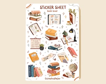 Sticker Bogen ""Book Lover"" - Planer Sticker, Scrapbook Sticker, Lese Sticker, Studie Sticker, süße Sticker, Hobonichi Sticker