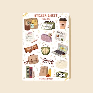 Foglio di adesivi "Busy Day" - Adesivi per planner, adesivi per Bullet Journal, adesivi per scrapbooking, adesivi per la giornata lavorativa, adesivi per la lettura