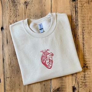 Cotton Crewneck Anatomical Heart Embroidery Unisex Embroidered Pullover  Sweater - Etsy