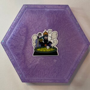 Maleficent and Potion Pot, Purple and Glitter Hexagon Resin Coaster/Tray