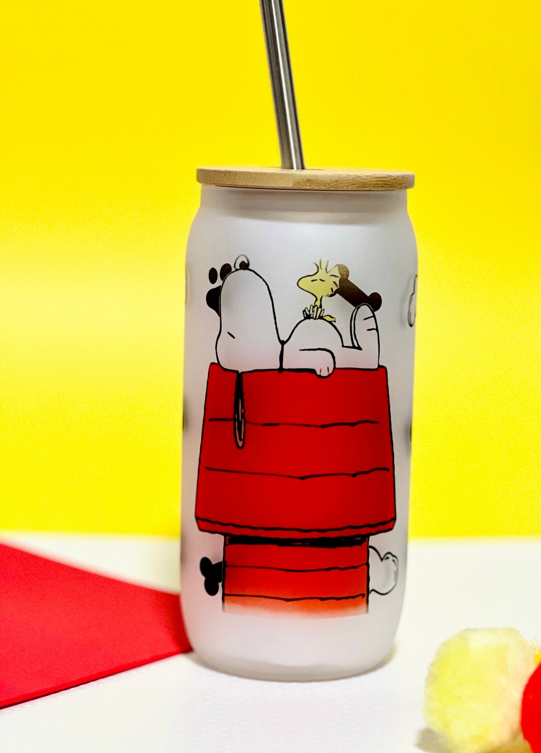 SNOOPY GLASS CAN Peanuts Glass Cute Glass Can Etsy