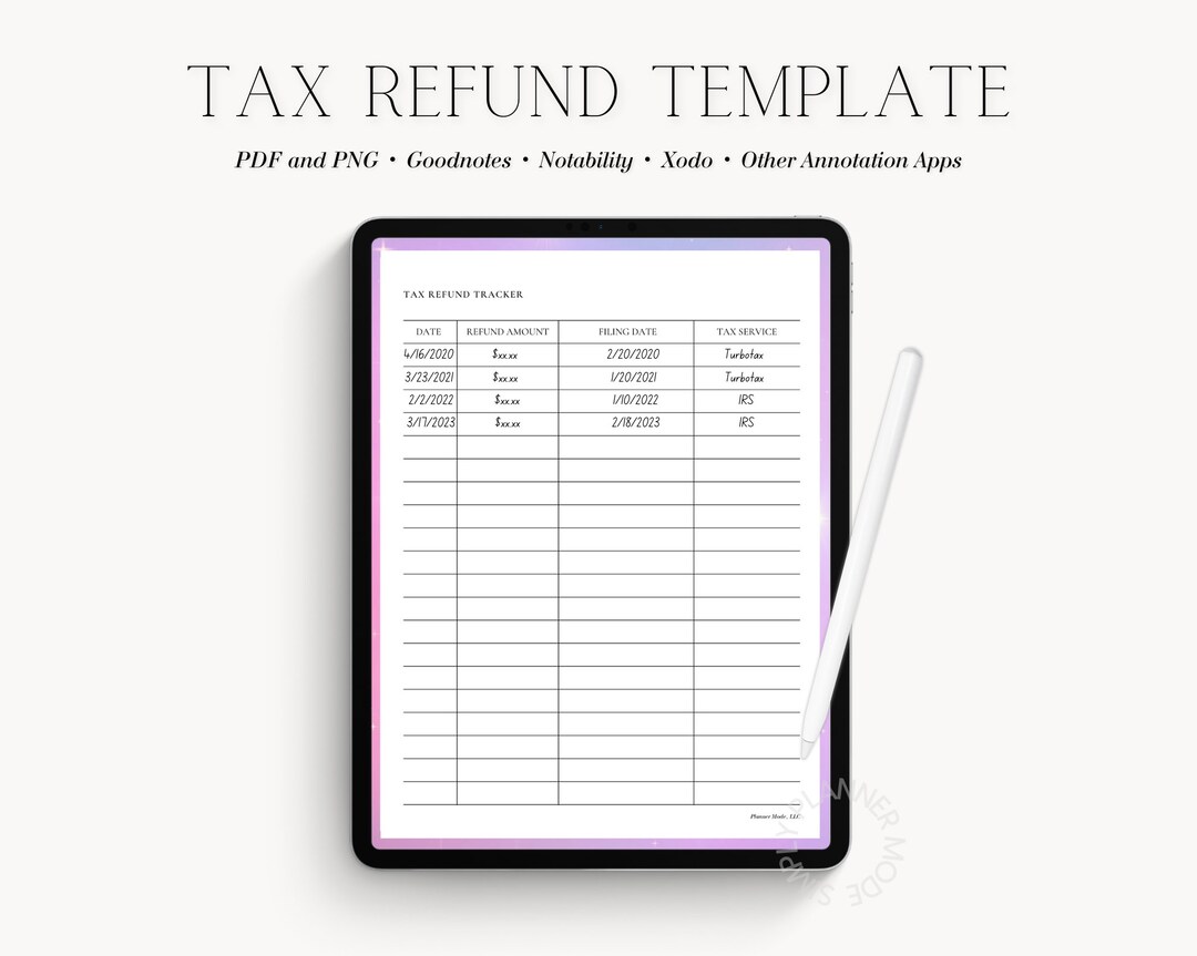 Tax Refund Tracker Digital Template Tax Prep Goodnotes Etsy