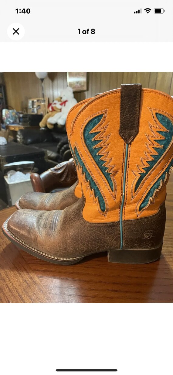 Buy Ariat Womens Brown blue orange Leather 4LB Cowboy Boots Sixe