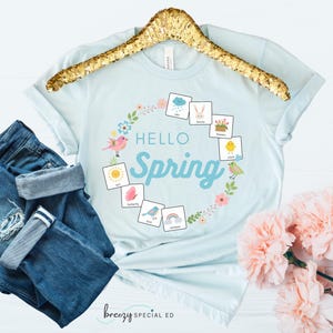 Camiseta de Hola primavera con símbolos / Camiseta de maestro de educación especial / ABA / Terapeuta del habla