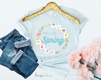 Hello Spring with symbols | Special Education Teacher Tee | ABA | Speech Therapist Tshirt