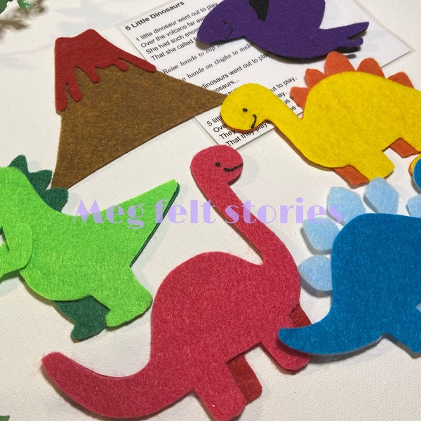 Five little dinosaurs felt story, dinosaur felt set, flannel board story, teacher resource, children’s song, circle time