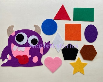 Shape monster felt set, felt story, flannel board story, teacher resource, color, shape, preschool activity