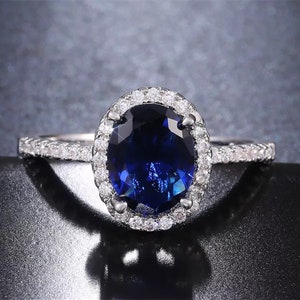 Blue Sapphire Ring with Cubic Zirconia | A Royal Gift for Her
