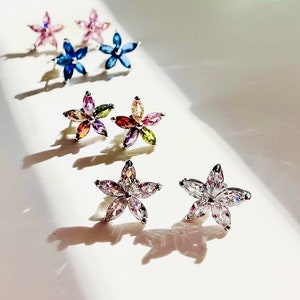 Star-shaped Crystal Zirconia Earrings | Silver Studs | Holiday Special Gift for Her