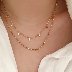 Gold or Silver layered Necklace Chains with Diamond Shaped Charms | Trendy | Minimalistic Style