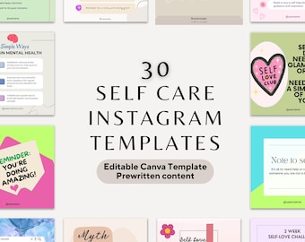 30のセルフケアソーシャルメディア編集可能テンプレート | Instagram Facebook Twitter、ソーシャルメディア投稿コンテンツ自己愛メンタルヘルス
