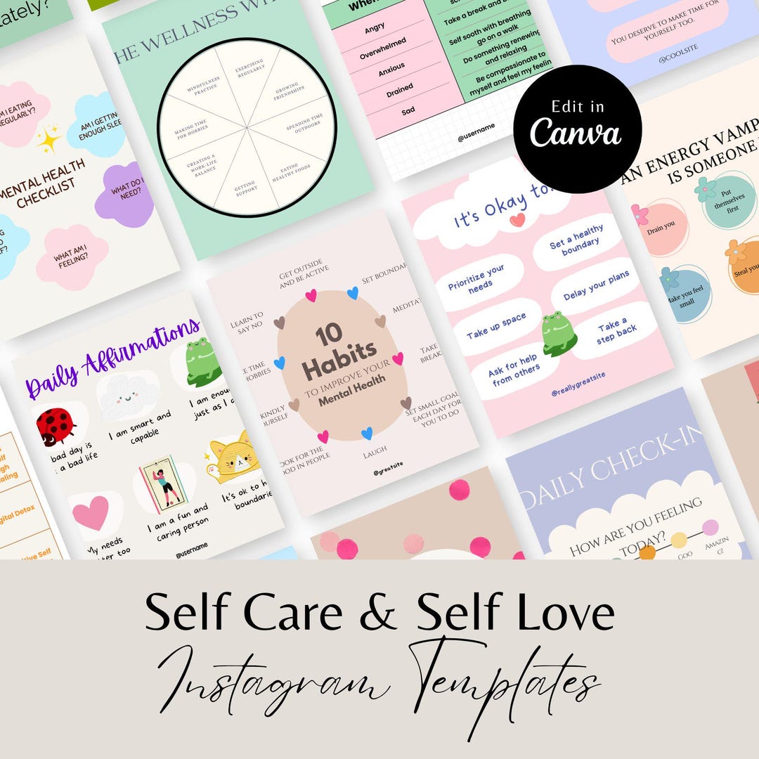 Mental Health Instagram Templates, Editable Social Media Posts, Self ...