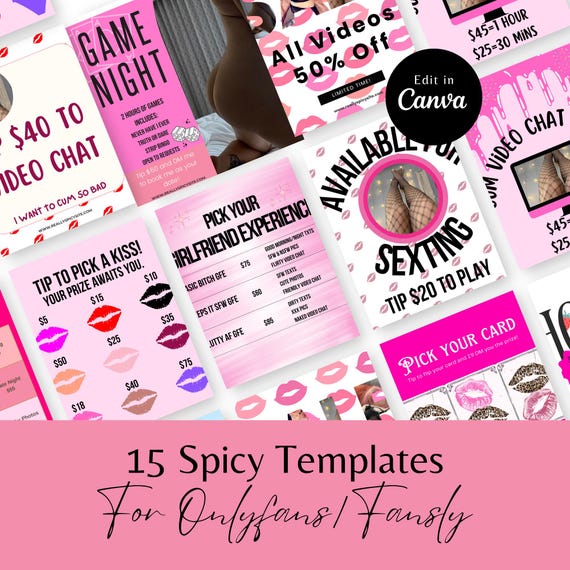 Onlyfans/Fansly Customizable Promotion Templates - Bundle of 15, onlyfans games, onlyfans tipping menu, onlyfans content, fansly games