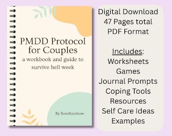 PMDDカップルワークブックのワークシート、PMDDサポート、生理セルフケア、PMSワークブック、人間関係コミュニケーションワークブック、セルフヘルプジャーナル