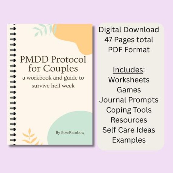 PMDD Couples Workbook Worksheets, PMDD Support, Period self care, PMS workbook, Relationship Communication workbook, self help journal