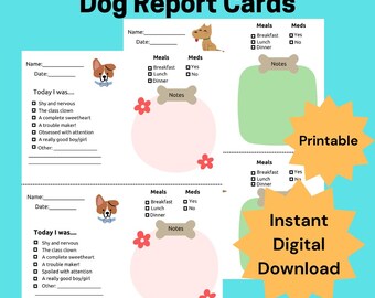 印刷可能な犬のレポート カードとテンプレート、即時ダウンロード、ペットの宿泊、犬のデイケア、ペット シッティング レポート カード。