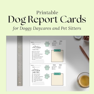 Puede incluir: Tarjetas de informe de perro imprimibles para guarderías caninas y cuidadores de mascotas. Las tarjetas de informe tienen huellas de patas y secciones para comidas, medicamentos y notas. Las tarjetas incluyen secciones para el comportamiento del perro.