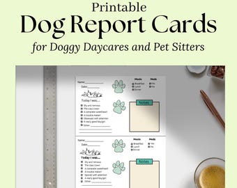 印刷可能な犬の成績表、ペットホテル、犬のデイケア、ペットシッターの成績表、犬のデイケアの行動、犬のビジネス、犬の会社のオーナー