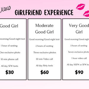 Girlfriend Experience Tip Menu OnlyFans, Fansly, Spicy Site, Content Creator, Camming, GFE