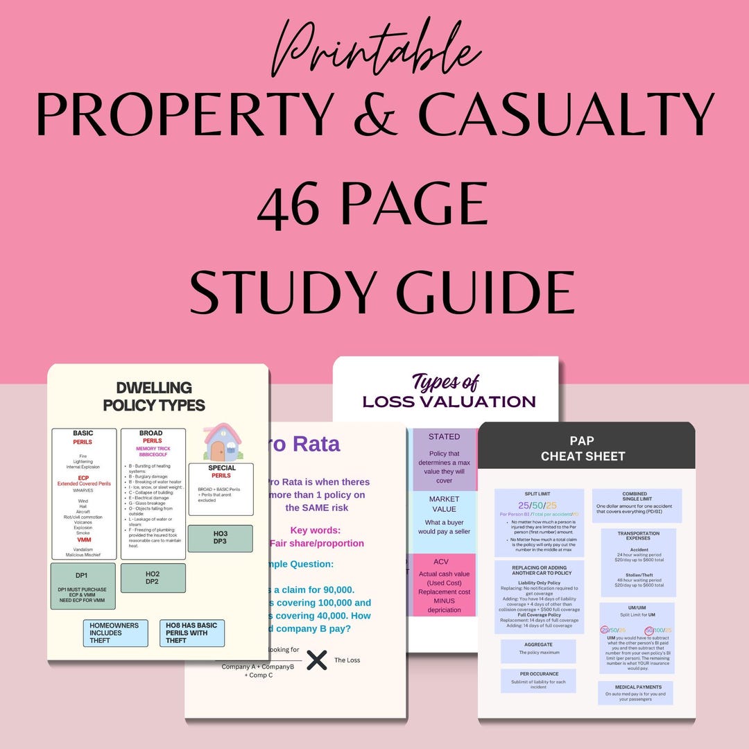 Property and Casualty Insurance Exam Study Guide Notes - Etsy