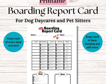 印刷可能な犬の宿泊レポートカード、ペットの宿泊、犬のデイケアレポートカード、ペットシッターレポートカード、犬のデイケア宿泊概要