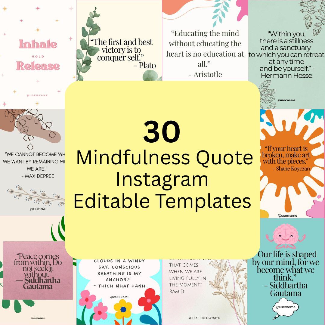30 Mindfulness Quotes Social Media Editable Templates | Instagram ...