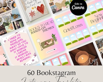 60種類のBookstagram Instagram編集可能テンプレート | 著者向けFacebook Twitter、書籍関連のソーシャルメディア投稿著者テンプレート、書籍関連コンテンツ