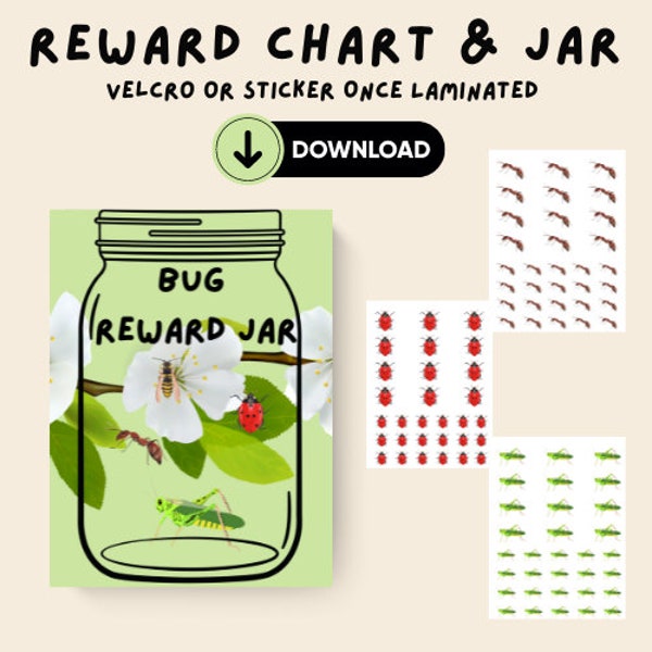 Printable Bugs Reward Chart for Kid Sticker Chart Positive Behavior Teen Reward System Classroom Homeschool Teach Resource Reward Jar