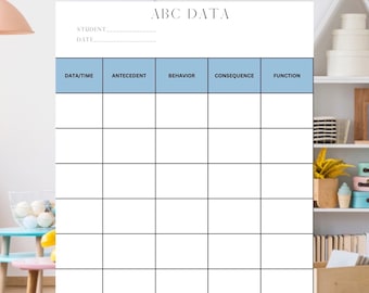 ABC Data Chart, ABC Data Sheet, Horizontal Data Sheet, Data, IEP ...