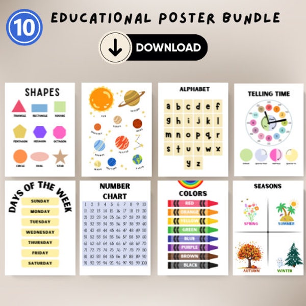 10 Educational Posters Set Playroom Rules Sign Kindergarten Classroom Decorations Decor Montessori Solar System Toddler Posters